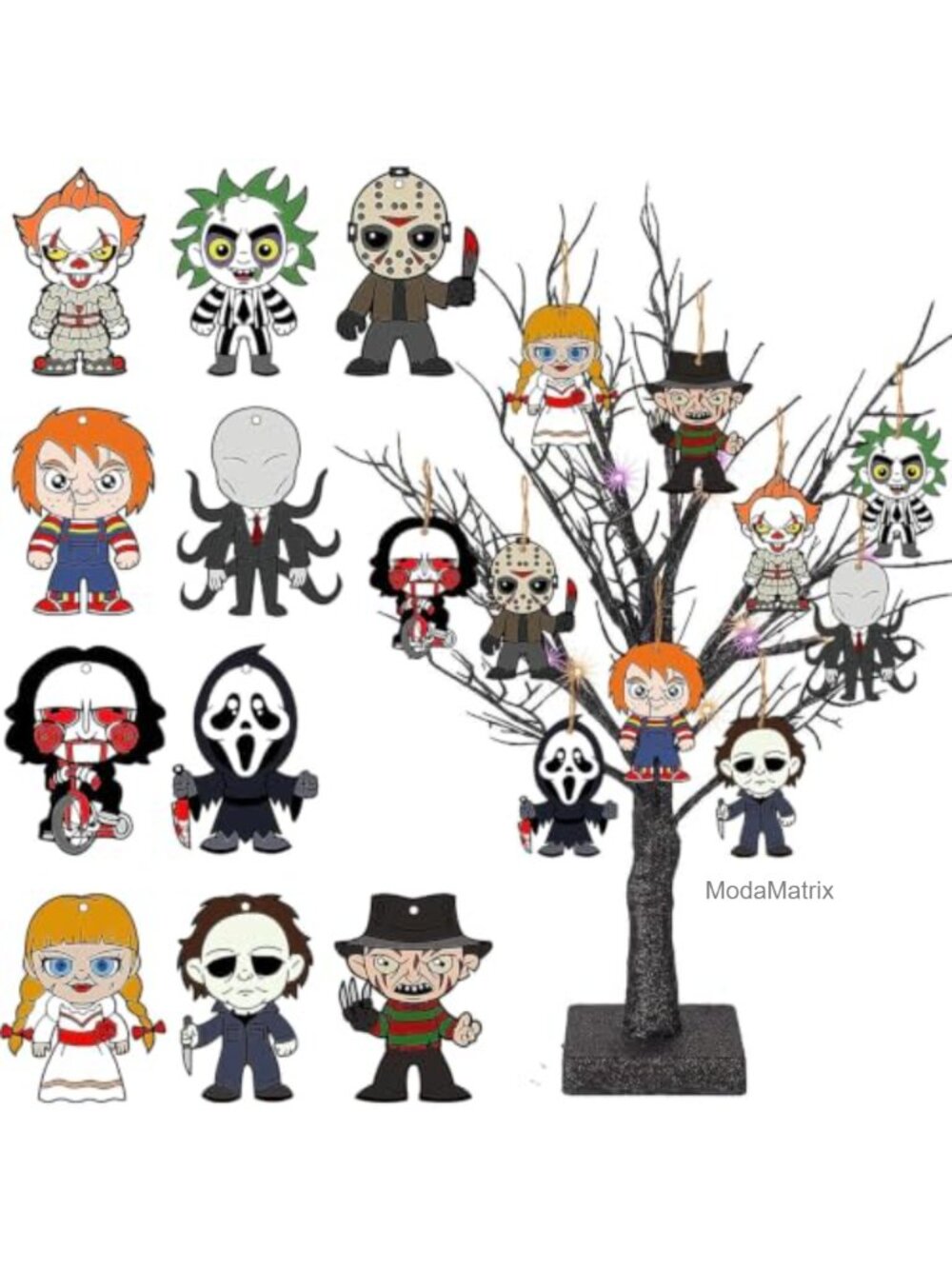10pc Wood Halloween Horror Movie Ornament Set Hanging Tree Decor